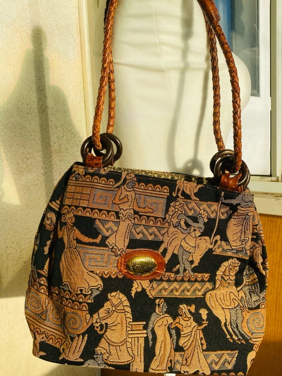Handbags - Etruscos Italy Mythology Tapestry Shoulder Bag Braided Leather Wood Rings Boho